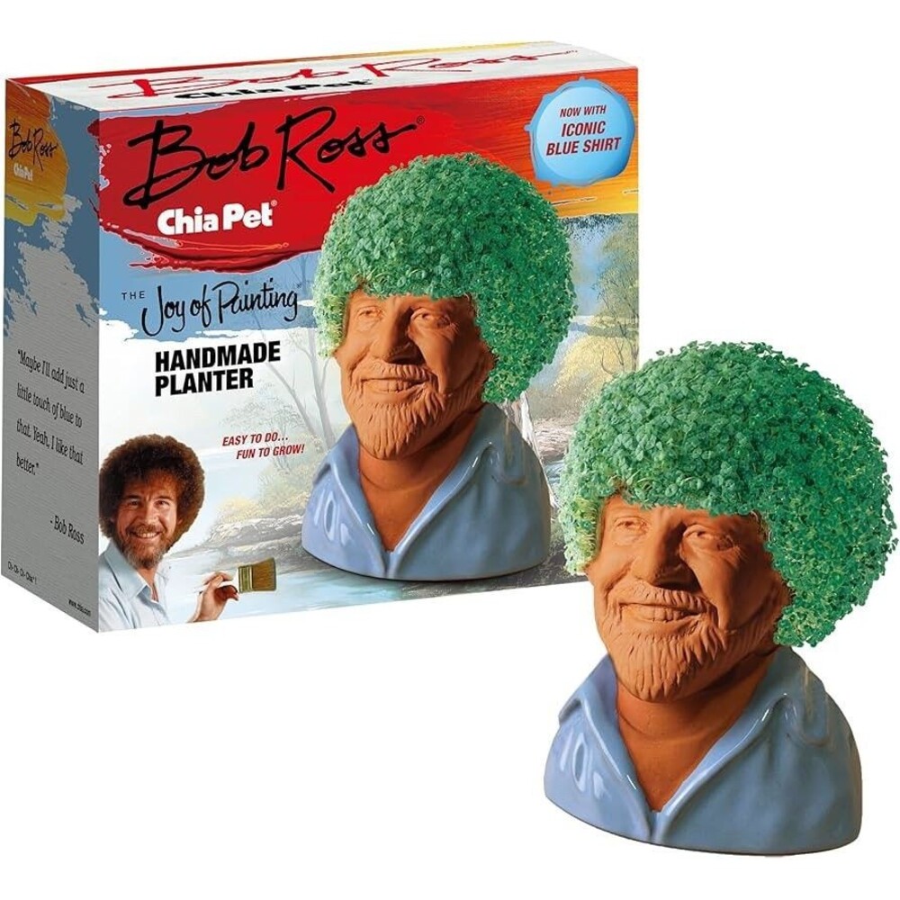 Bob Ross Chia Pet The Joy Of Painting Handmade Planter Iconic Blue Shirt  NEW